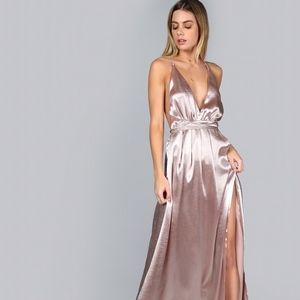 Plunge Neck Crisscross Back Dress